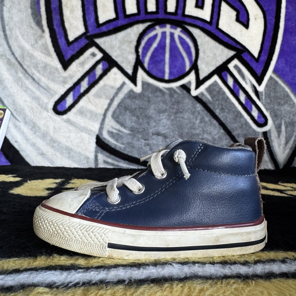 Size 7c - Converse Chuck Taylor All Star Mid Navy Leather Infant Shoes 758186C